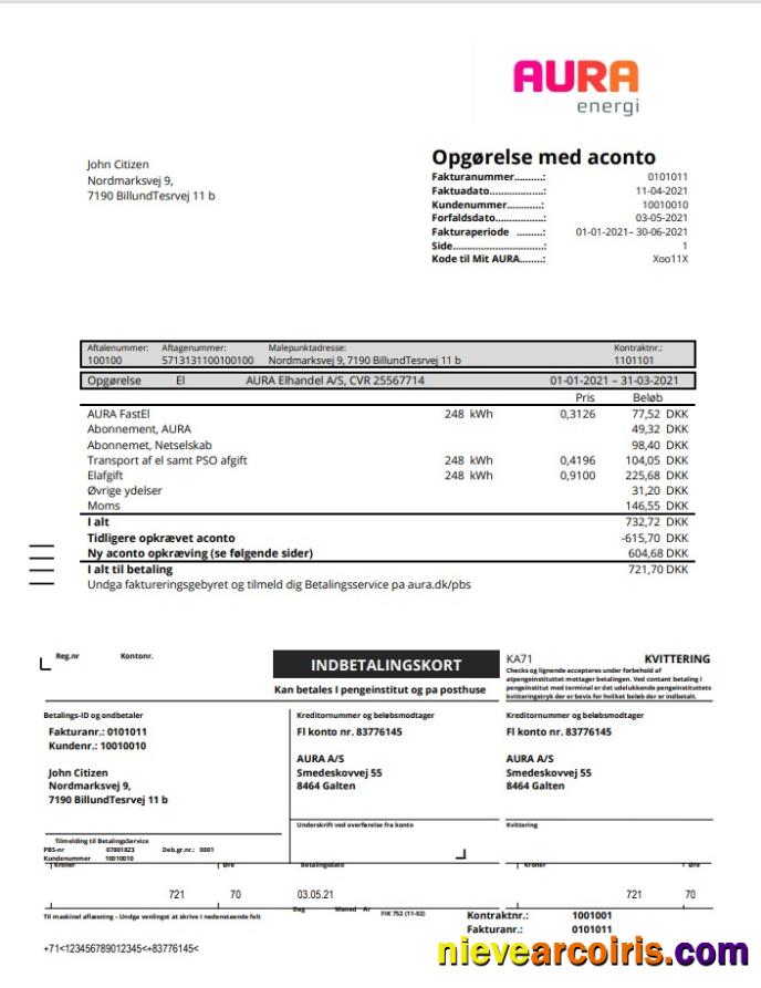 Denmark AURA Energi utility bill
